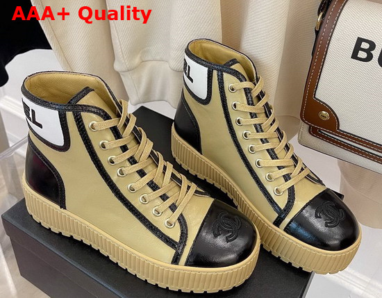 Chanel High Top Sneaker Beige and Black Calfskin Replica