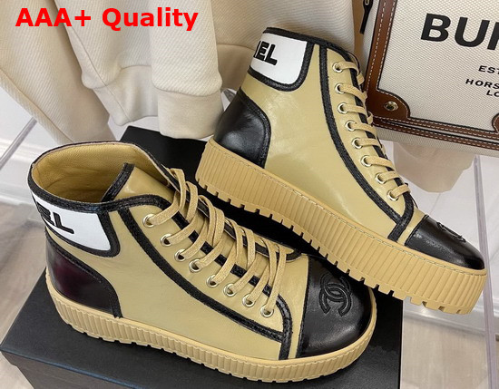 Chanel High Top Sneaker Beige and Black Calfskin Replica