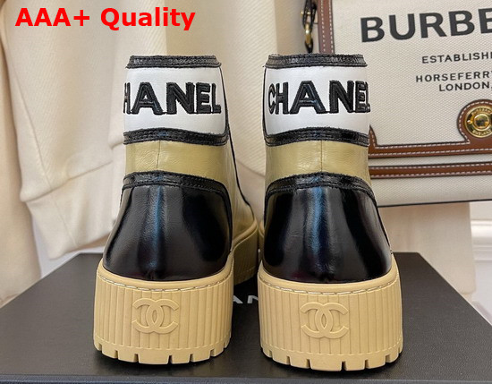 Chanel High Top Sneaker Beige and Black Calfskin Replica