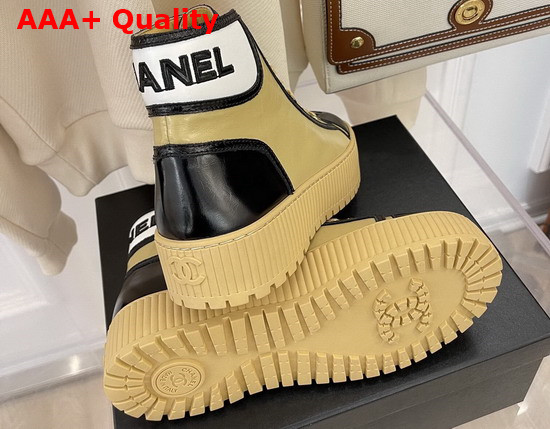 Chanel High Top Sneaker Beige and Black Calfskin Replica