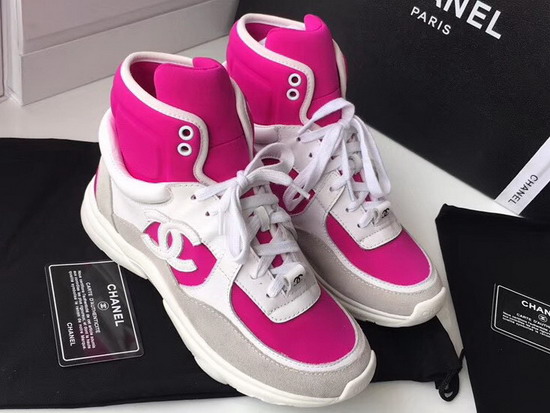 Chanel High Top Sneaker Fuchsia Calfskin and Suede Calfskin