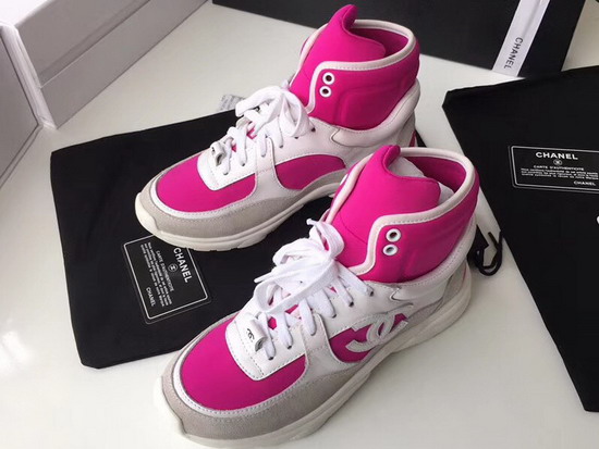 Chanel High Top Sneaker Fuchsia Calfskin and Suede Calfskin