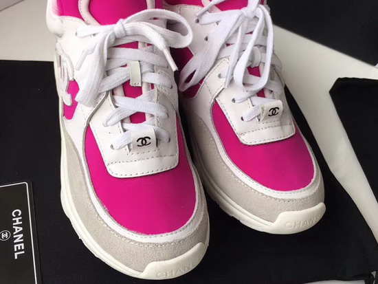 Chanel High Top Sneaker Fuchsia Calfskin and Suede Calfskin