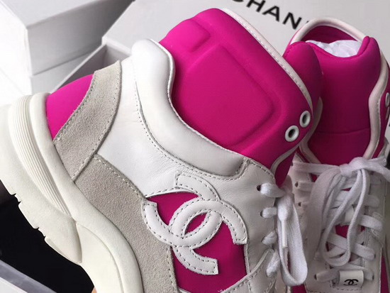 Chanel High Top Sneaker Fuchsia Calfskin and Suede Calfskin