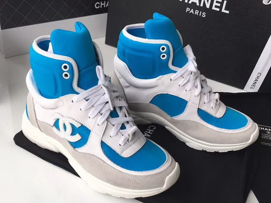 Chanel High Top Sneaker Light Blue Calfskin and Suede Calfskin