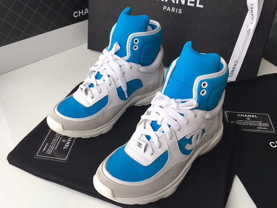 Chanel High Top Sneaker Light Blue Calfskin and Suede Calfskin