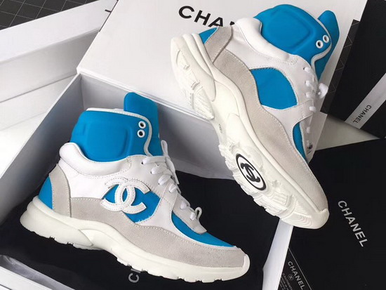 Chanel High Top Sneaker Light Blue Calfskin and Suede Calfskin