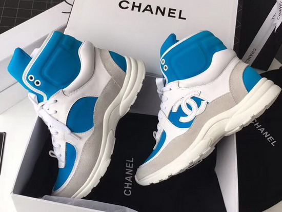 Chanel High Top Sneaker Light Blue Calfskin and Suede Calfskin