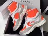 Chanel High Top Sneaker Orange Calfskin and Suede Calfskin