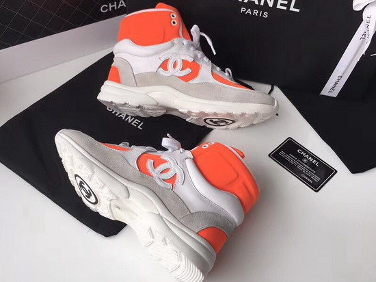 Chanel High Top Sneaker Orange Calfskin and Suede Calfskin