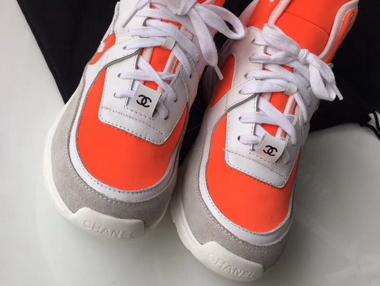 Chanel High Top Sneaker Orange Calfskin and Suede Calfskin