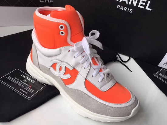 Chanel High Top Sneaker Orange Calfskin and Suede Calfskin