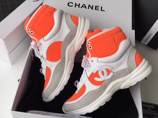 Chanel High Top Sneaker Orange Calfskin and Suede Calfskin