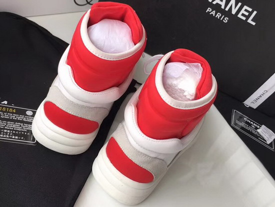 Chanel High Top Sneaker Red Calfskin and Suede Calfskin