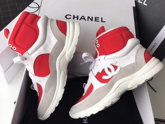 Chanel High Top Sneaker Red Calfskin and Suede Calfskin