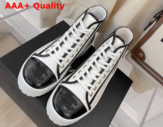 Chanel High Top Sneaker White and Black Calfskin Replica