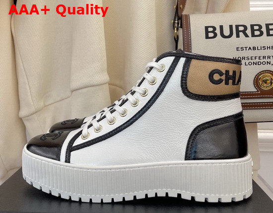 Chanel High Top Sneaker White and Black Calfskin Replica