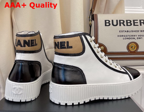 Chanel High Top Sneaker White and Black Calfskin Replica