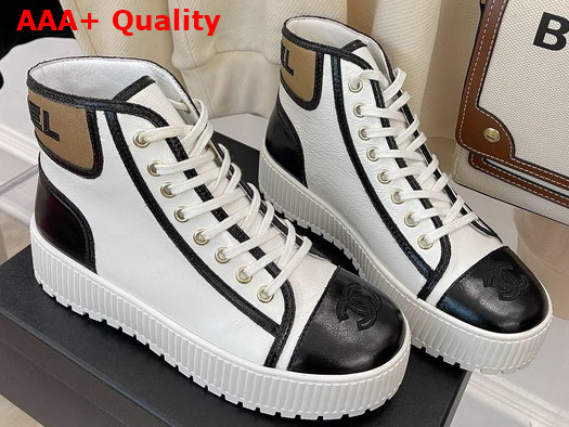 Chanel High Top Sneaker White and Black Calfskin Replica