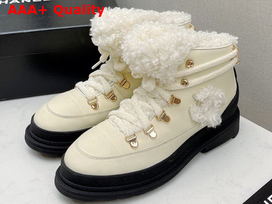 Chanel High Top Sneaker in Beige Calfskin with Sherling Lining Replica