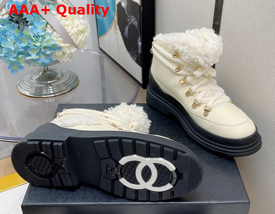 Chanel High Top Sneaker in Beige Calfskin with Sherling Lining Replica