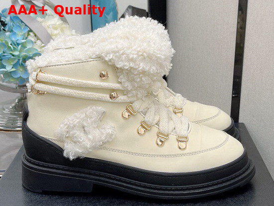 Chanel High Top Sneaker in Beige Calfskin with Sherling Lining Replica