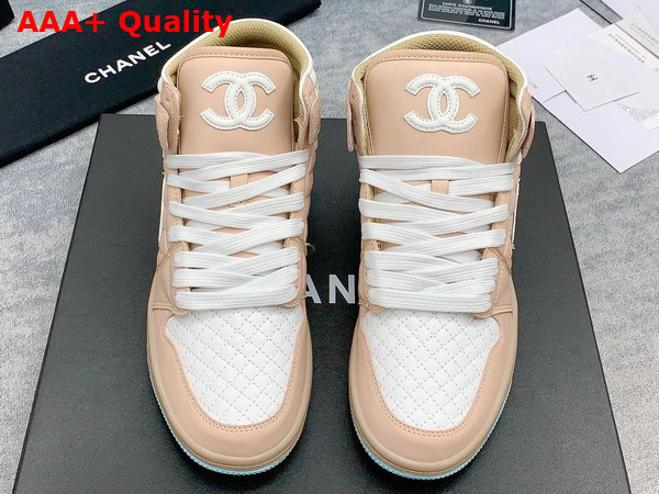 Chanel High Top Sneaker in Beige and White Calfskin Replica