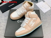 Chanel High Top Sneaker in Beige and White Calfskin Replica