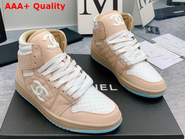 Chanel High Top Sneaker in Beige and White Calfskin Replica