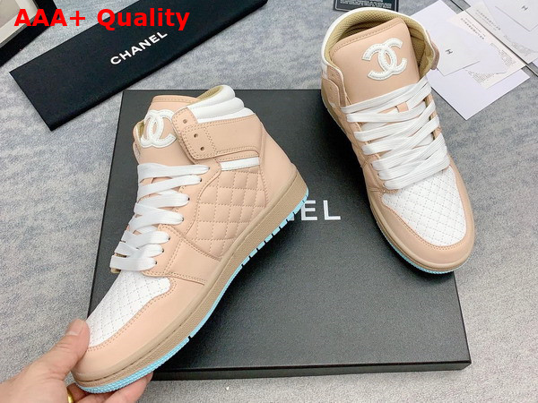 Chanel High Top Sneaker in Beige and White Calfskin Replica