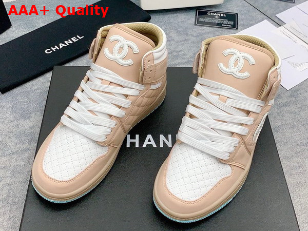 Chanel High Top Sneaker in Beige and White Calfskin Replica