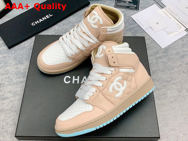 Chanel High Top Sneaker in Beige and White Calfskin Replica