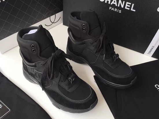 Chanel High Top Sneaker in Black Calfskin and Suede Calfskin