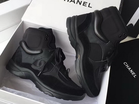 Chanel High Top Sneaker in Black Calfskin and Suede Calfskin