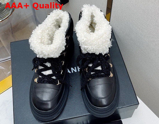 Chanel High Top Sneaker in Black Calfskin with Beige Sherling Lining Replica