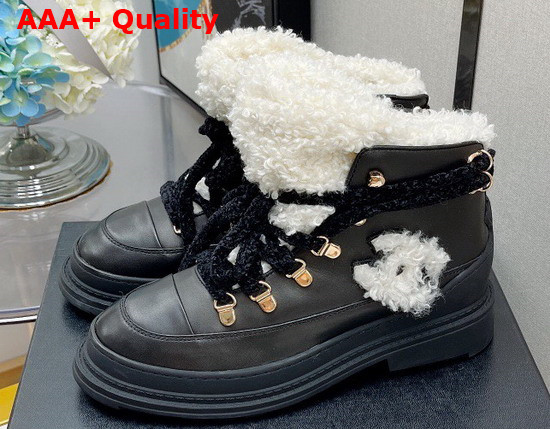 Chanel High Top Sneaker in Black Calfskin with Beige Sherling Lining Replica