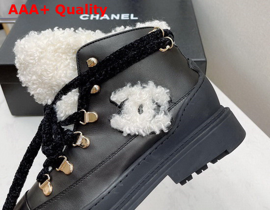 Chanel High Top Sneaker in Black Calfskin with Beige Sherling Lining Replica