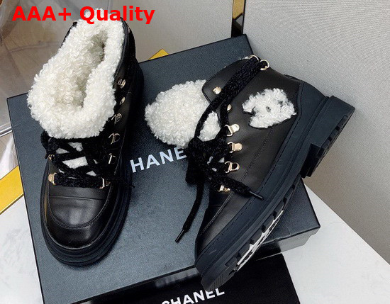 Chanel High Top Sneaker in Black Calfskin with Beige Sherling Lining Replica