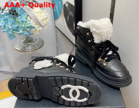 Chanel High Top Sneaker in Black Calfskin with Beige Sherling Lining Replica