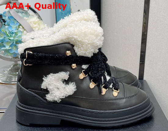 Chanel High Top Sneaker in Black Calfskin with Beige Sherling Lining Replica