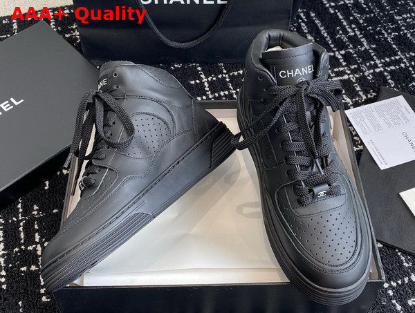 Chanel High Top Sneaker in Black Perforated Calfskin G45080 Replica