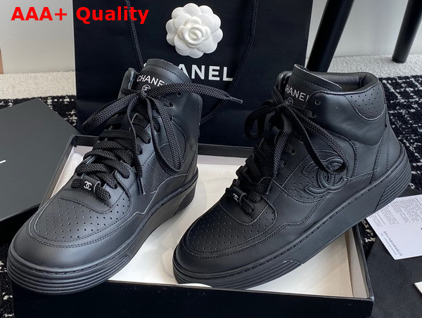 Chanel High Top Sneaker in Black Perforated Calfskin G45080 Replica