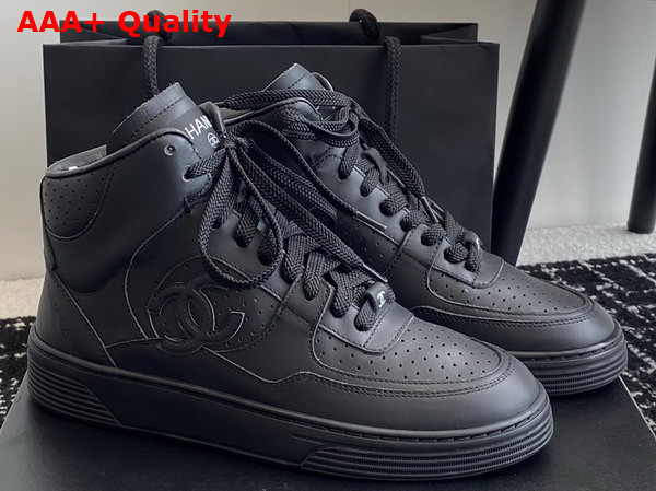 Chanel High Top Sneaker in Black Perforated Calfskin G45080 Replica