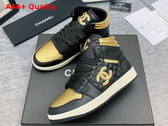 Chanel High Top Sneaker in Black and Light Gold Calfskin Replica