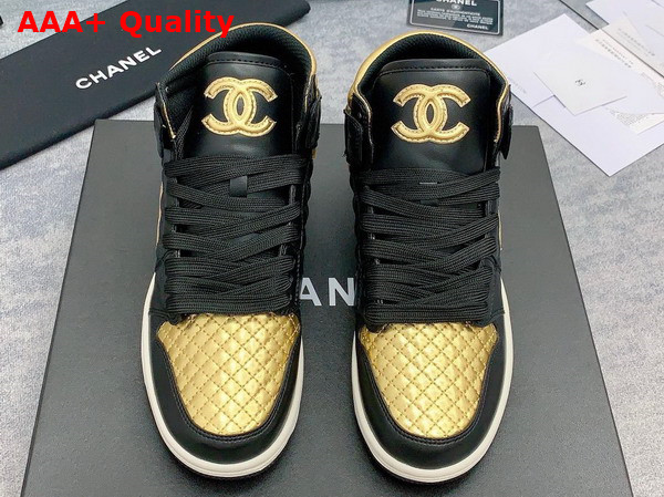 Chanel High Top Sneaker in Black and Light Gold Calfskin Replica