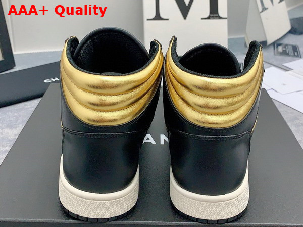 Chanel High Top Sneaker in Black and Light Gold Calfskin Replica