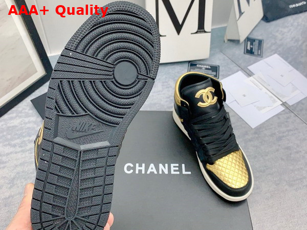 Chanel High Top Sneaker in Black and Light Gold Calfskin Replica