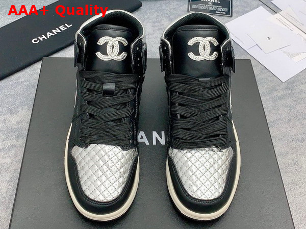 Chanel High Top Sneaker in Black and Silver Calfskin Replica