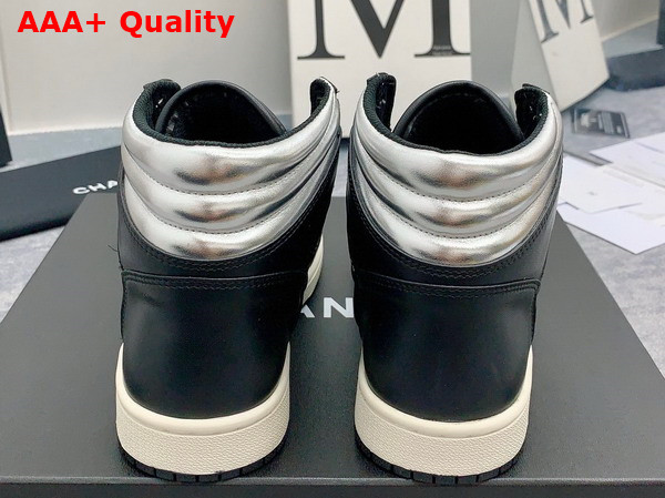 Chanel High Top Sneaker in Black and Silver Calfskin Replica