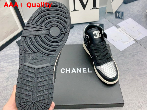 Chanel High Top Sneaker in Black and Silver Calfskin Replica